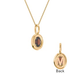 Oval Frame Stone Necklace With Back Initial in 18K Gold Plated Silver with Garnet