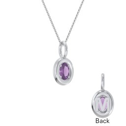 Oval Frame Stone Necklace With Back Initial in 925 Sterling Silver with Amethyst