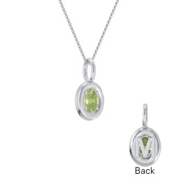Oval Frame Stone Necklace With Back Initial in 925 Sterling Silver with Peridot