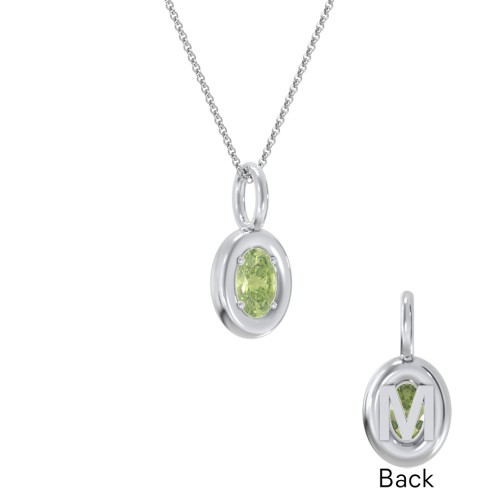 Oval Frame Stone Necklace With Back Initial – Sterling Silver with Peridot