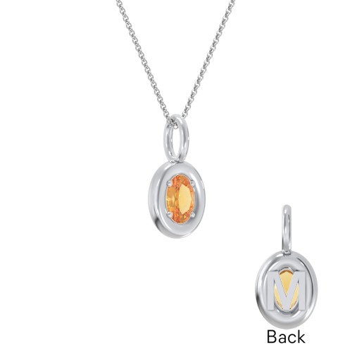 Oval Frame Stone Necklace With Back Initial – Sterling Silver with Citrine