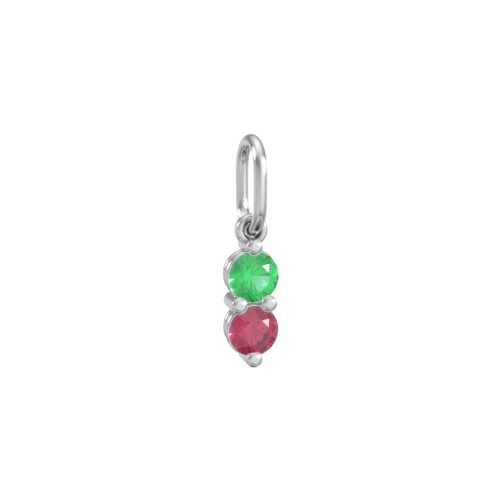 2 Gemstone Vertical Charm – Sterling Silver with Emerald and Ruby