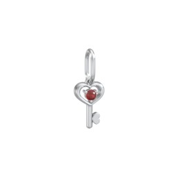 Heart Key Charm with Gemstone in 925 Sterling Silver with Garnet