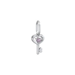 Heart Key Charm with Gemstone in 925 Sterling Silver with Alexandrite
