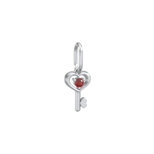 Heart Key Charm with Gemstone – Sterling Silver with Garnet