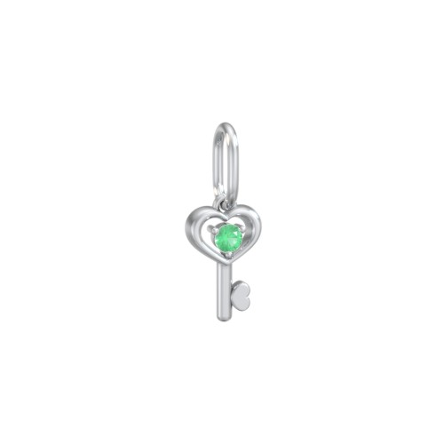 Heart Key Charm with Gemstone – Sterling Silver with Emerald