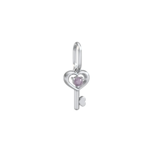 Heart Key Charm with Gemstone – Sterling Silver with Alexandrite