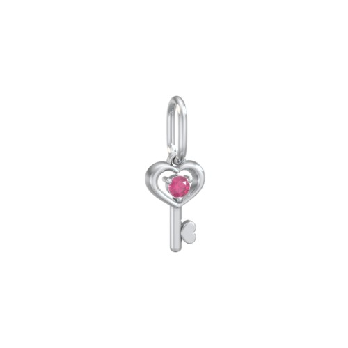 Heart Key Charm with Gemstone – Sterling Silver with Ruby
