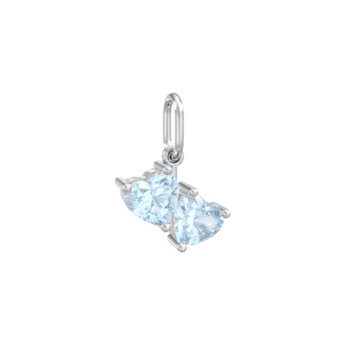 Double Heart Gemstone Charm – Sterling Silver with Aquamarine