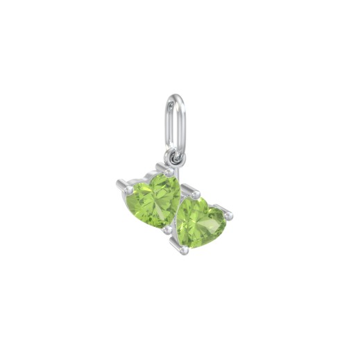 Double Heart Gemstone Charm – Sterling Silver with Peridot