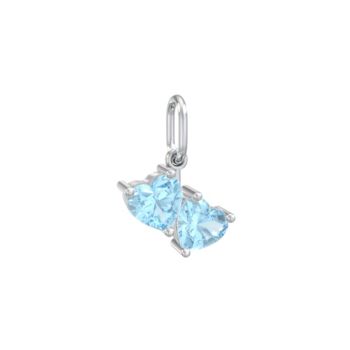 Double Heart Gemstone Charm – Sterling Silver with Blue Topaz