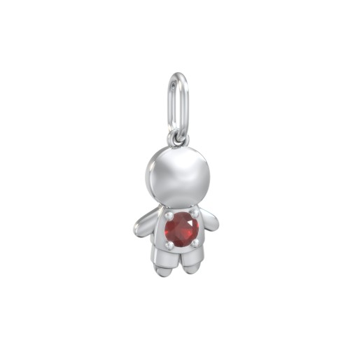 Little Boy Charm with Gemstone – Sterling Silver with Garnet