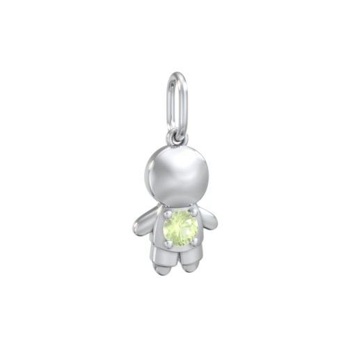 Little Boy Charm with Gemstone – Sterling Silver with Peridot