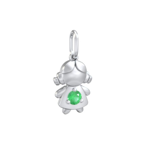 Little Girl Charm with Gemstone – Sterling Silver with Emerald