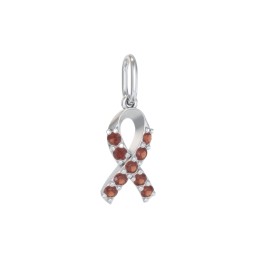 Pavé Awareness Ribbon Charm in 925 Sterling Silver with Garnet