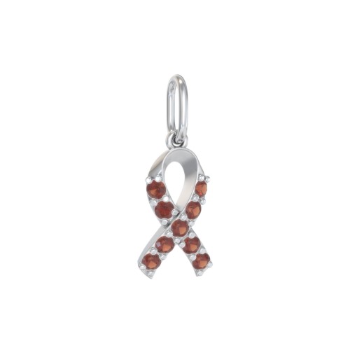 Pavé Awareness Ribbon Charm – Sterling Silver with Garnet