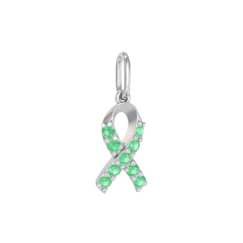 Pavé Awareness Ribbon Charm – Sterling Silver with Emerald