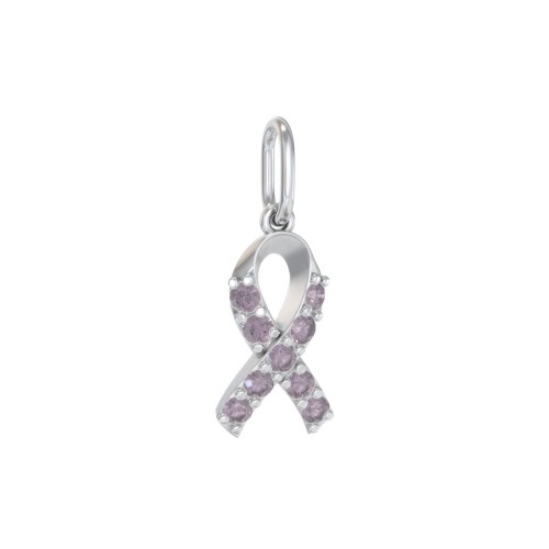Pavé Awareness Ribbon Charm – Sterling Silver with Alexandrite