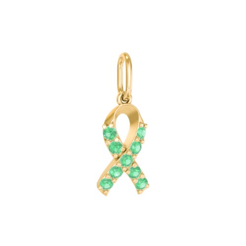 Pavé Awareness Ribbon Charm – 9kt Yellow Gold with Emerald