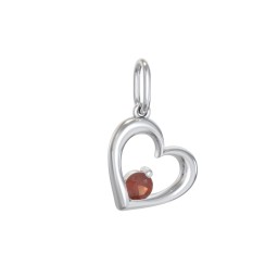 Tilted Heart Gemstone Charm in 925 Sterling Silver with Garnet