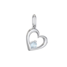 Tilted Heart Gemstone Charm in 925 Sterling Silver with Aquamarine