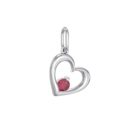 Tilted Heart Gemstone Charm in 925 Sterling Silver with Ruby