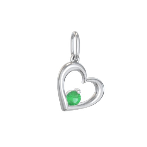 Tilted Heart Gemstone Charm – Sterling Silver with Emerald