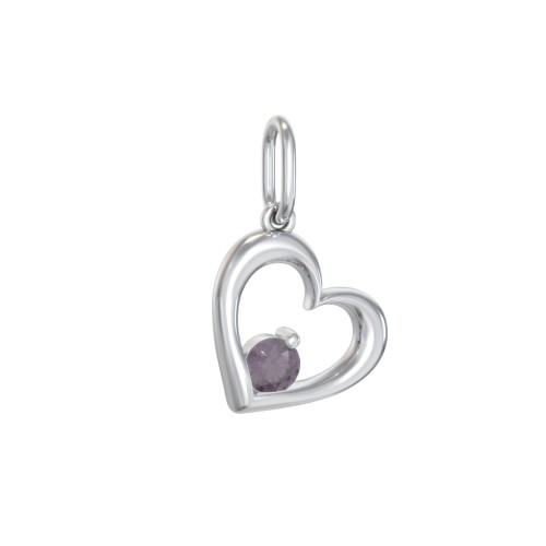 Tilted Heart Gemstone Charm – Sterling Silver with Alexandrite