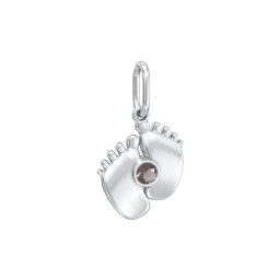 Baby Feet Gemstone Charm in 925 Sterling Silver with Smokey Quartz