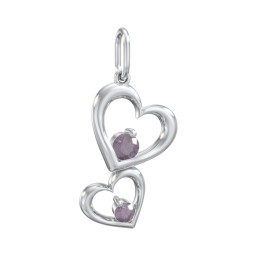 Tilted Hearts Charm with Gemstones in 925 Sterling Silver with Alexandrite