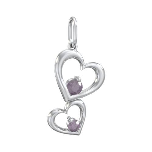 Tilted Hearts Charm with Gemstones – Sterling Silver with Alexandrite