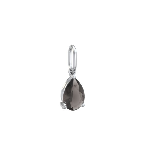 Pear Gemstone Charm – Sterling Silver with Smokey Quartz