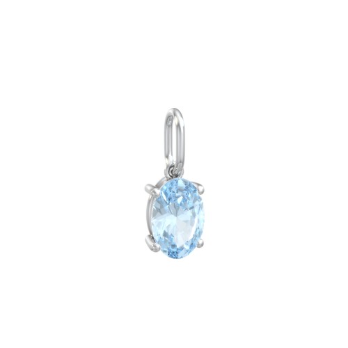 Oval Gemstone Charm – Sterling Silver with Aquamarine