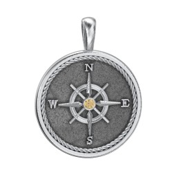 Men's Engravable Compass Pendant with Gemstone
