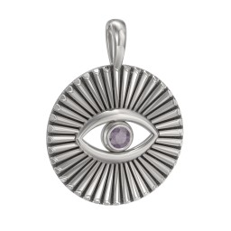 Men's Evil Eye Disc Pendant with Gemstone