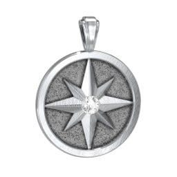 Men's Engravable North Star Disc Pendant with Gemstone