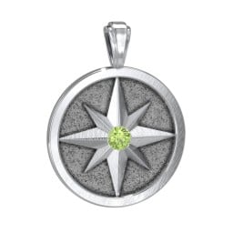 Men's Engravable North Star Disc Pendant with Gemstone