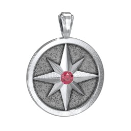 Men's Engravable North Star Disc Pendant with Gemstone