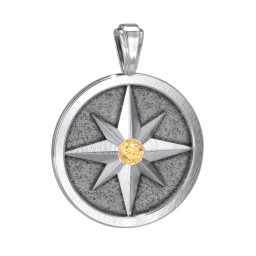 Men's Engravable North Star Disc Pendant with Gemstone