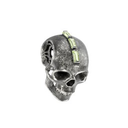 Men's Skull Pendant with Baguette Gemstone Mohawk in 925 Sterling Silver with Peridot