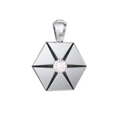 Men's Engravable Starburst Hexagon Pendant with Gemstone – Sterling Silver with Cubic Zirconia