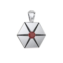 Men's Engravable Starburst Hexagon Pendant with Gemstone in 925 Sterling Silver with Garnet