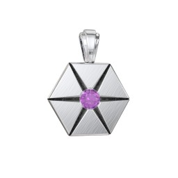 Men's Engravable Starburst Hexagon Pendant with Gemstone in 925 Sterling Silver with Amethyst