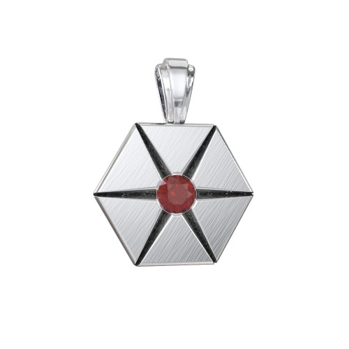 Men's Engravable Starburst Hexagon Pendant with Gemstone – Sterling Silver with Garnet