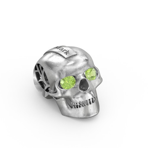 Men's Engravable Skull Pendant with Gemstone Eyes