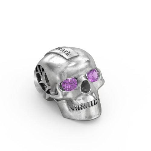 Men's Engravable Skull Pendant with Gemstone Eyes – Sterling Silver with Amethyst