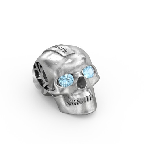 Men's Engravable Skull Pendant with Gemstone Eyes – Sterling Silver with Blue Topaz