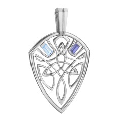 Men's Celtic Shield Pendant with Baguette Gemstones – Sterling Silver with Blue Topaz and Blue Sapphire