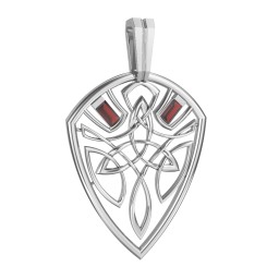 Men's Celtic Shield Pendant with Baguette Gemstones in 925 Sterling Silver with Garnet