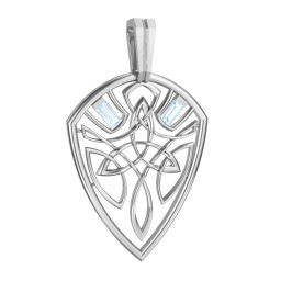 Men's Celtic Shield Pendant with Baguette Gemstones in 925 Sterling Silver with Aquamarine